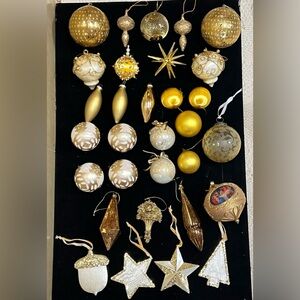 Vintage Gold Christmas Ornaments lot